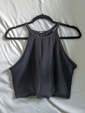 Express Black High-Neck Crop Tank